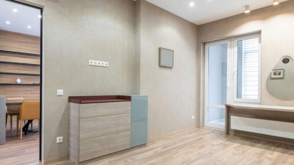  Minimalist design of a room with a cupboard.